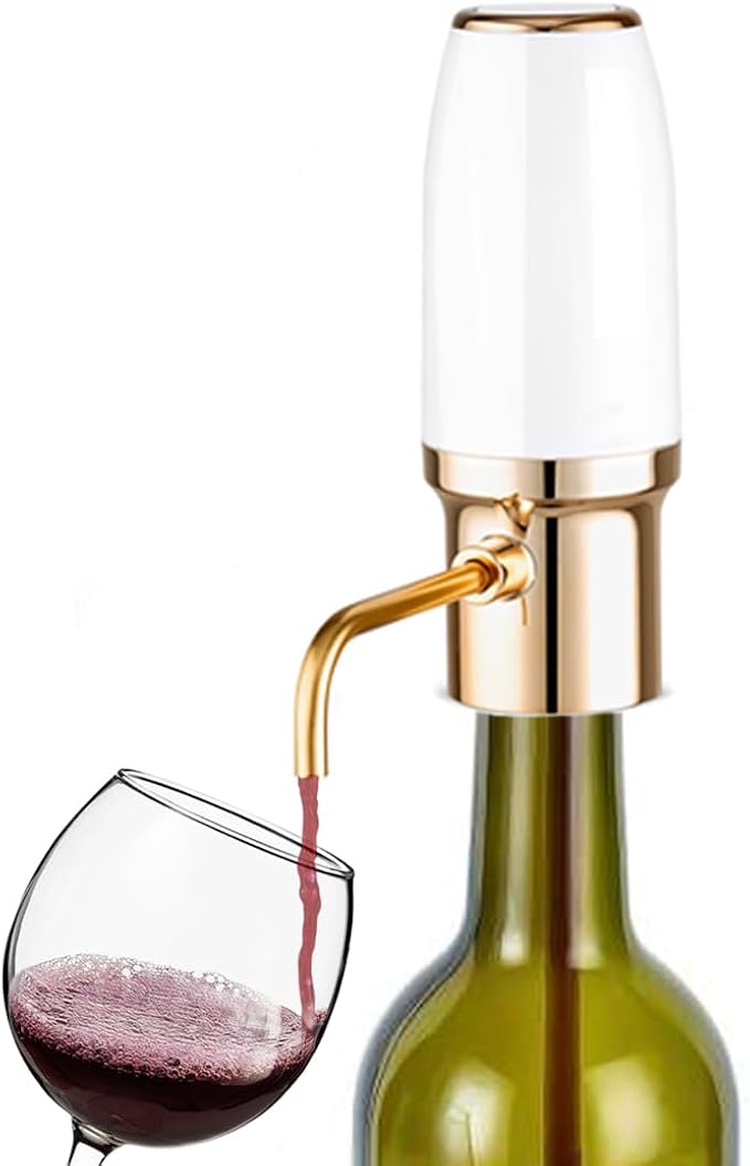Electric Wine Aerator Pourer Spout, Wine Air Aerator Pourer, Red Wine Decanter and Dispenser, USB Rechargeable, Gifts idea for Wine Lovers White & Gold