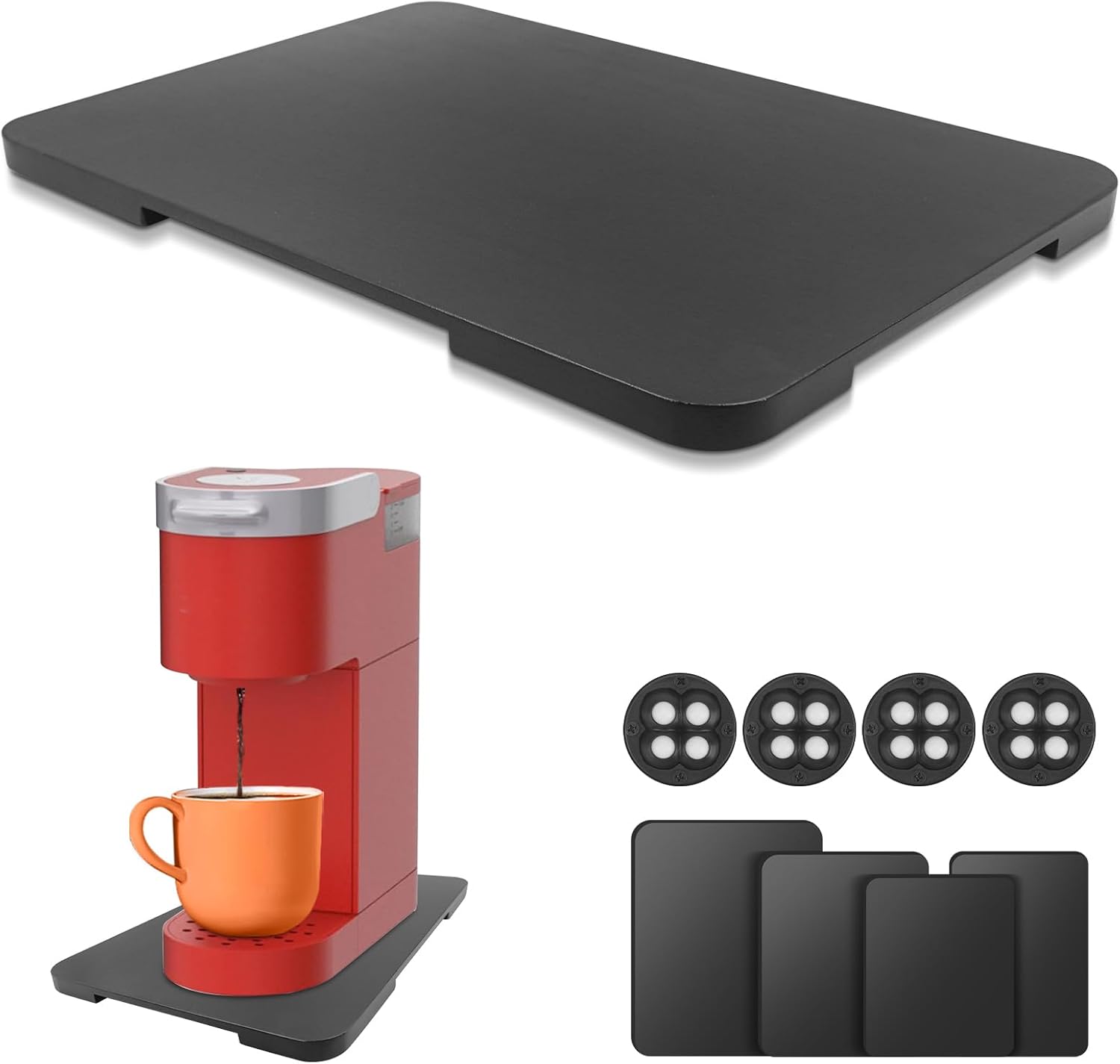 Appliance Slider 360° Rolling Tray for Coffee Maker Bamboo Coffee Pot Slider Tray Countertop Rotation Sliding Tray with Wheels, Small Appliances Mat Black (Small 11.8" × 9.8" × 0.6")