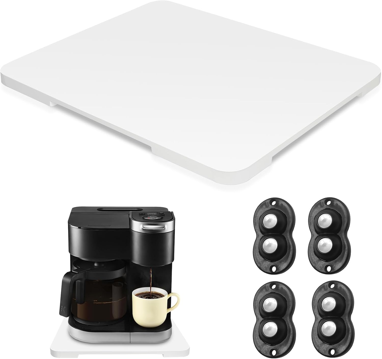 Appliance Slider 360° Rolling Tray for Coffee Maker Bamboo Coffee Pot Slider Tray Countertop Rotation Sliding Tray with Wheels, Small Appliances Mat Black (Small 11.8" × 9.8" × 0.6")