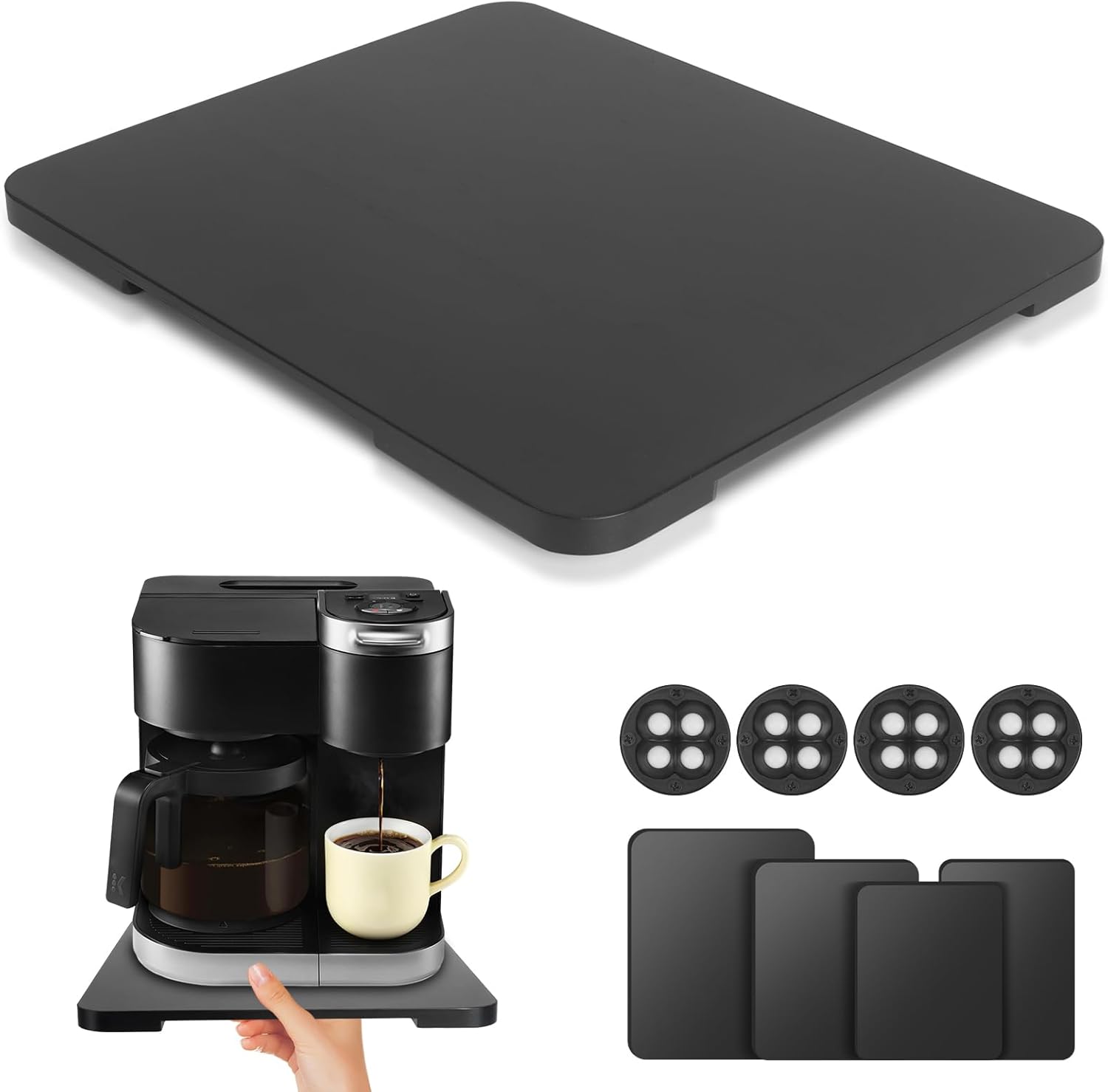 Appliance Slider 360° Rolling Tray for Coffee Maker Bamboo Coffee Pot Slider Tray Countertop Rotation Sliding Tray with Wheels, Small Appliances Mat Black (Small 11.8" × 9.8" × 0.6")