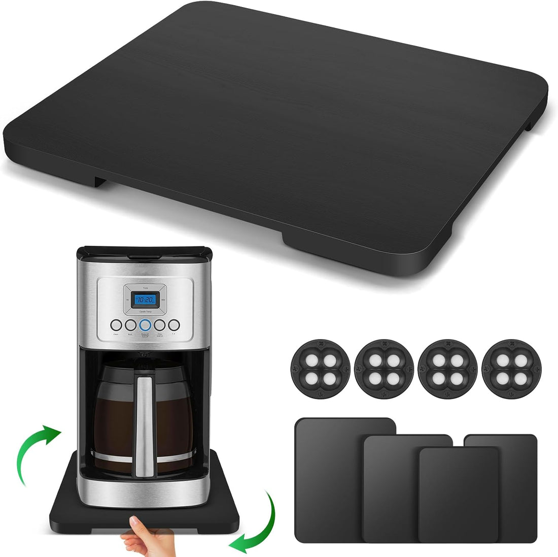 Appliance Slider 360° Rolling Tray for Coffee Maker Bamboo Coffee Pot Slider Tray Countertop Rotation Sliding Tray with Wheels, Small Appliances Mat Black (Small 11.8" × 9.8" × 0.6")