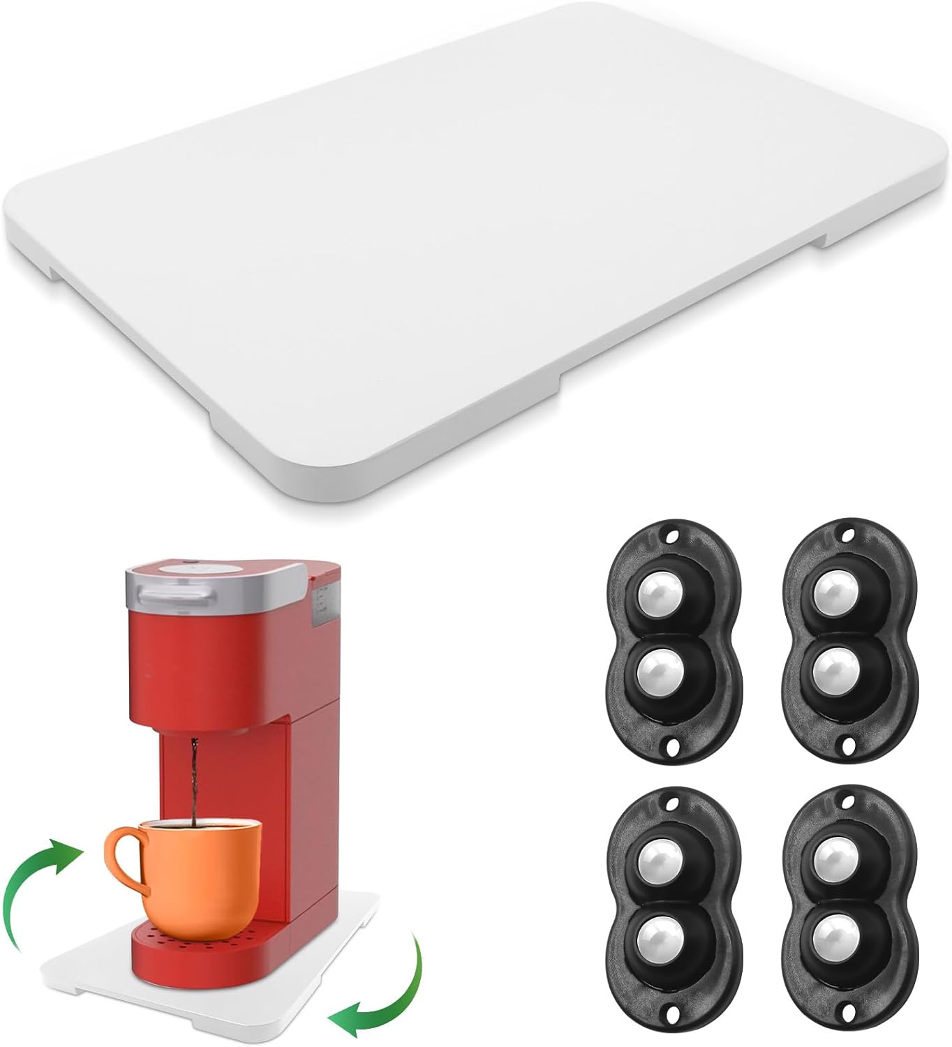 Appliance Slider 360° Rolling Tray for Coffee Maker Bamboo Coffee Pot Slider Tray Countertop Rotation Sliding Tray with Wheels, Small Appliances Mat Black (Small 11.8" × 9.8" × 0.6")