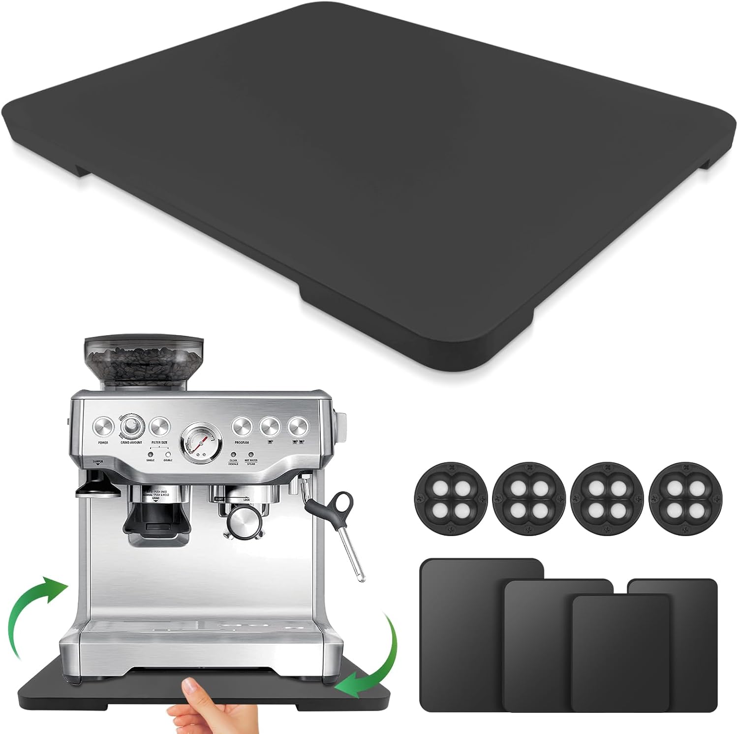 Appliance Slider 360° Rolling Tray for Coffee Maker Bamboo Coffee Pot Slider Tray Countertop Rotation Sliding Tray with Wheels, Small Appliances Mat Black (Small 11.8" × 9.8" × 0.6")