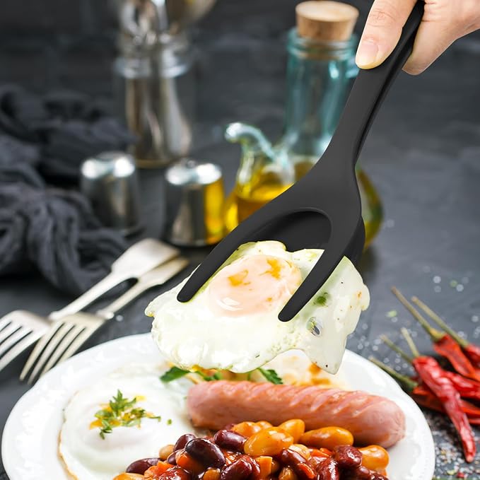 HOIRIX Egg Spatula, 2-in-1 Tongs Spatula, Grip and Flip Tongs Spatula, Kitchen Cooking Tool for Cooking Eggs, Pancake, Fish, Toast, Omelet (Red)
