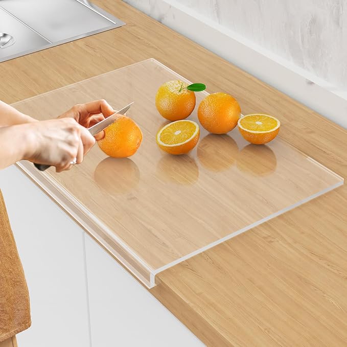SWSKR Acrylic Cutting Board with Counter Lip, 17.5"x13.5" Clear Cutting Board for Kitchen Countertop, Non-Slip, 60% Thicker, Perfect for Bread, Meat, Veggies & More, Great Kitchen Essential Gadgets & Decor