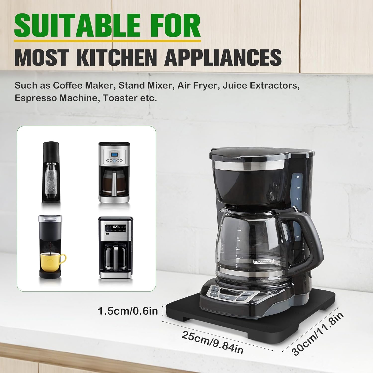Appliance Slider 360° Rolling Tray for Coffee Maker Bamboo Coffee Pot Slider Tray Countertop Rotation Sliding Tray with Wheels, Small Appliances Mat Black (Small 11.8" × 9.8" × 0.6")